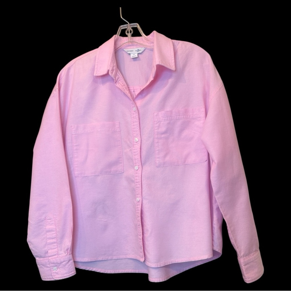 Old Navy pink Boyfriend  Button-Up Shirt.  Two large chest pockets.Pristine sz M - Picture 4 of 10